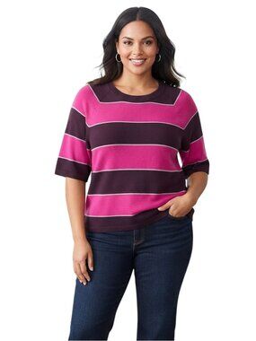 Ann Taylor 2024 Plussize Elbow Sleeve Striped Purple Pink Sweater Size 2XL